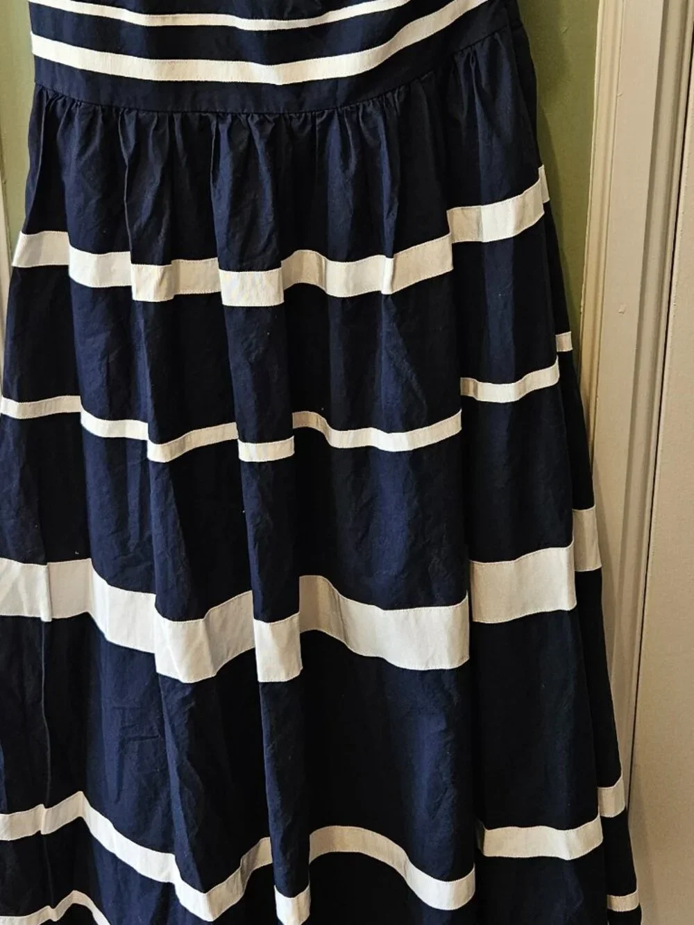 J. Crew One-Shouldered Maxi Dress Cotton Poplin Ribbon Stripes Navy Blue Size 4